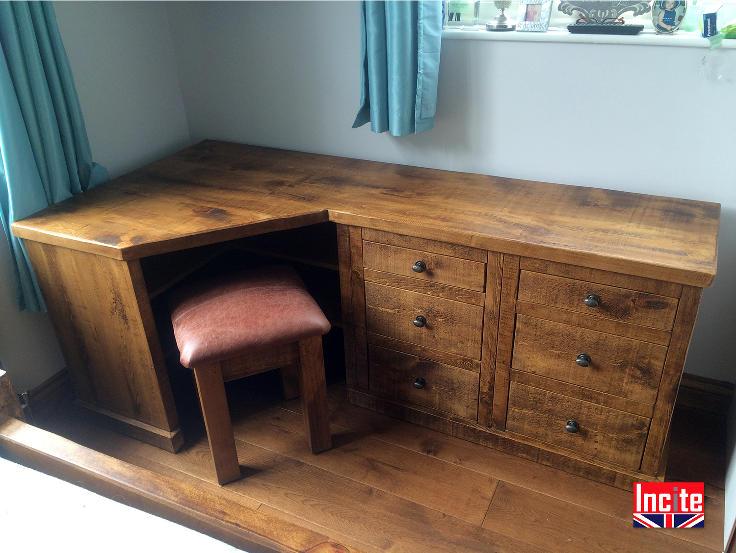 Custom made Plank Pine Corner Dressing Tables by Incite.